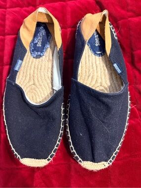 Soludos Navy Canvas Slip-On Espadrilles with Tan Heel Tab